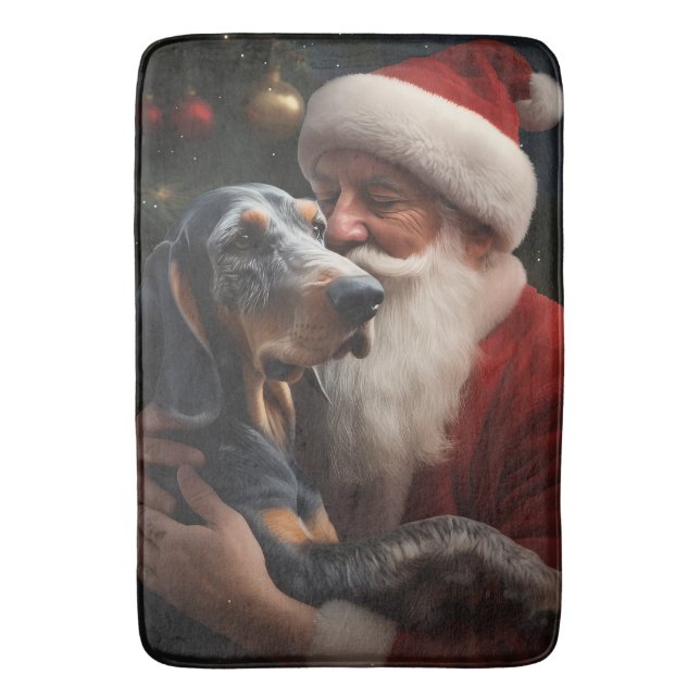 Bluetick Coonhound With Santa Claus Christmas Bath Mat (Front Vertical)