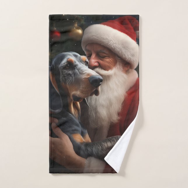Bluetick Coonhound With Santa Claus Christmas Bath Towel Set (Hand Towel)