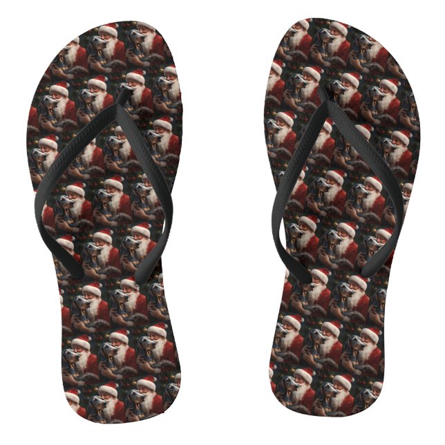 Bluetick Coonhound With Santa Claus Christmas Flip Flops (Footbed)