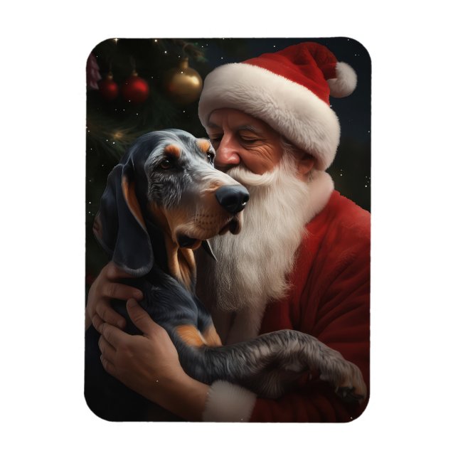Bluetick Coonhound With Santa Claus Christmas Magnet (Vertical)