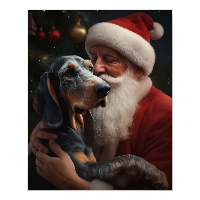 Bluetick Coonhound With Santa Claus Christmas Poster (Front)