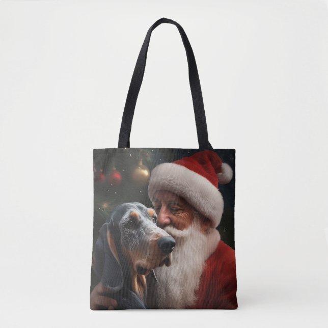 Bluetick Coonhound With Santa Claus Christmas Tote Bag (Front)