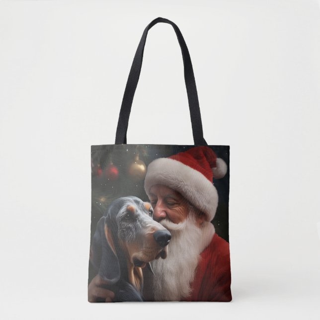 Bluetick Coonhound With Santa Claus Christmas Tote Bag (Front)