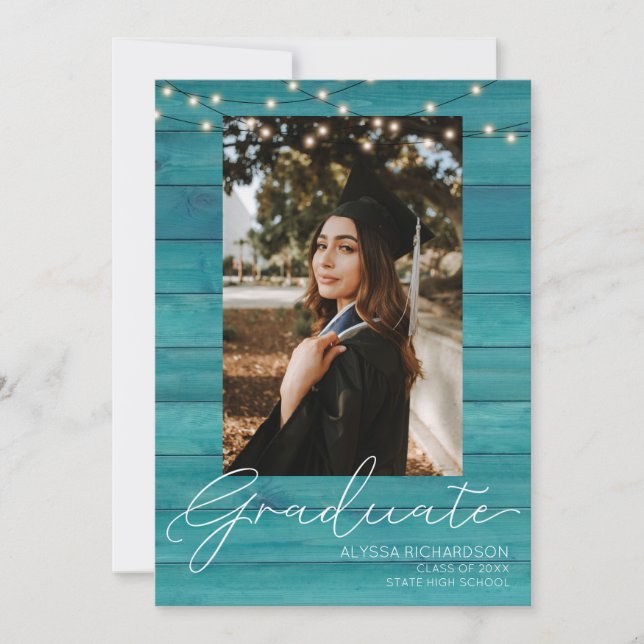BlueWood Photo & Handwriting Typography Graduation Invitation (Front)