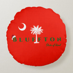 Bluffton State of Mind Christmas Holiday Red Green Round Pillow