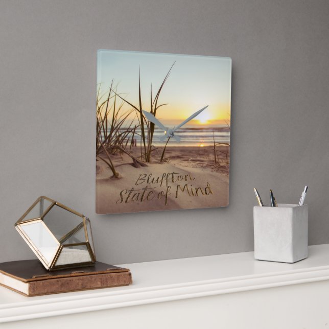 Bluffton State of Mind Written in Sand SC Beach Square Wall Clock (Office)