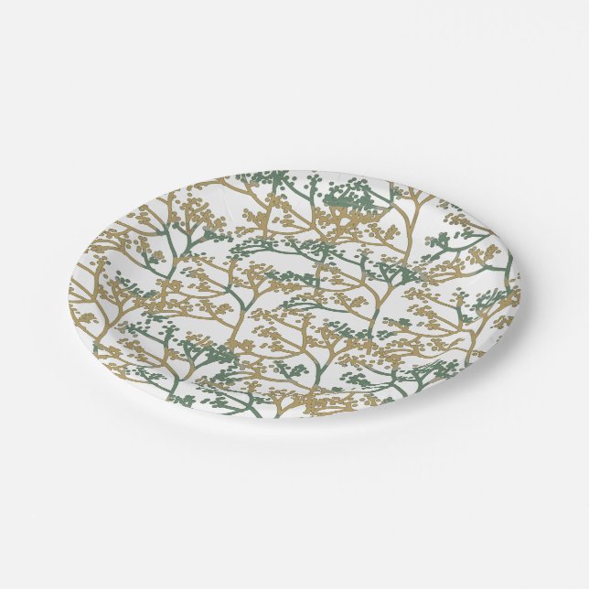 Bluish Beige Foliage Paper Plate (Angled)