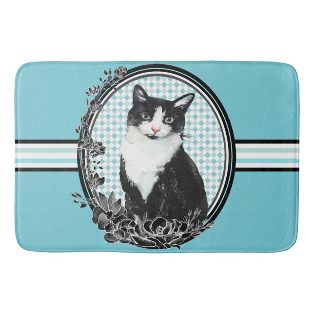 Bluish Cat Lovers Bathroom Rug (Front)