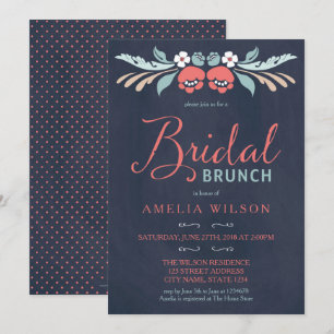 Bluish Chalkboard Floral Bridal Brunch Invitation