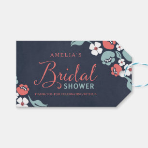 Bluish Chalkboard Floral Bridal Shower Gift Tag