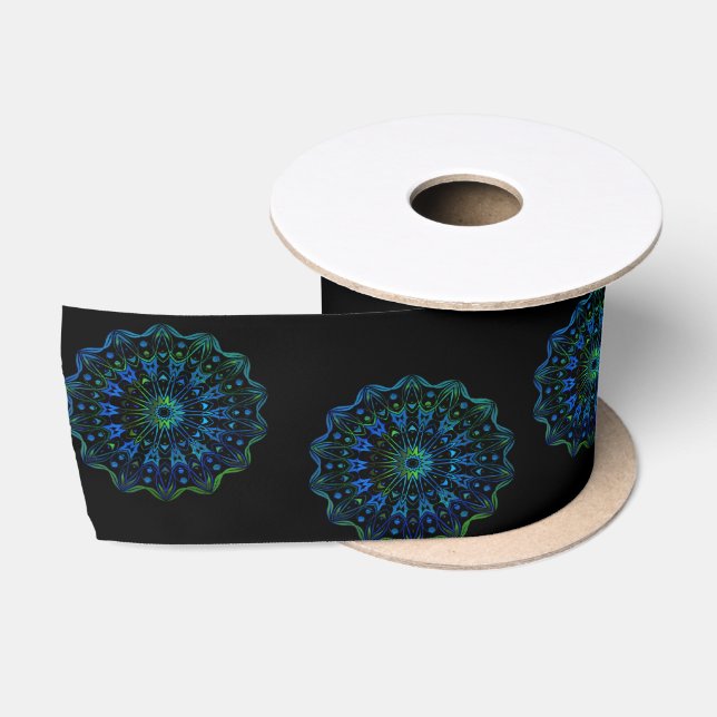 Bluish green mandala satin ribbon (Spool)