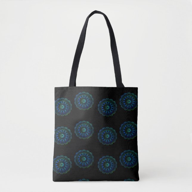 Bluish green mandala tote bag (Front)