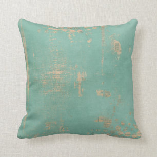 Bluish Green Painted Vintage News Throw Pillow