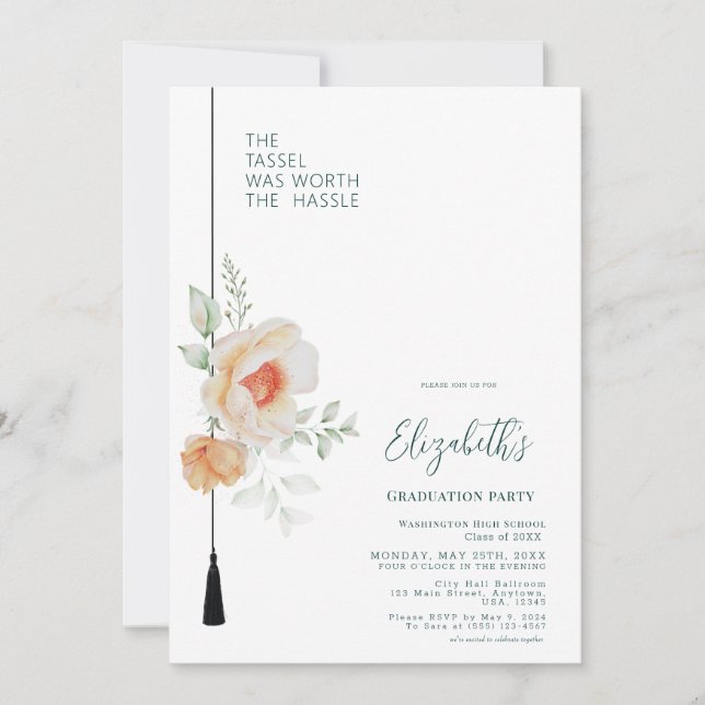 Bluish Green Tassel Was Worth Hassle Graduation Invitation (Front)