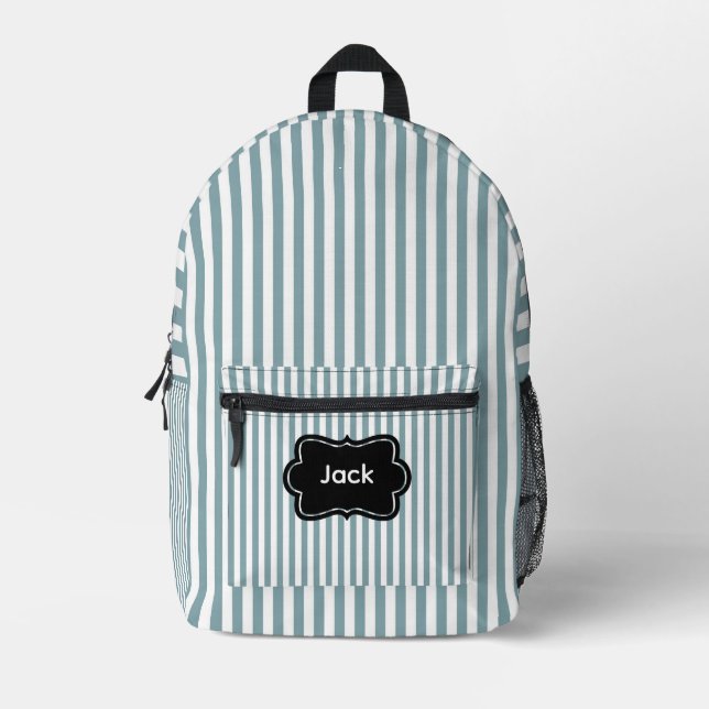 Bluish-Green Vertical Stripes Printed Backpack (Front)