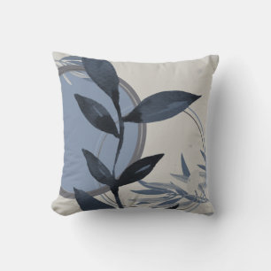 Bluish Grey Abstract Watercolor Leaf Throw Pillow