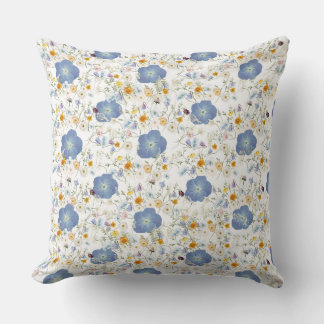 Bluish Grey Floral Design Throw Pillow