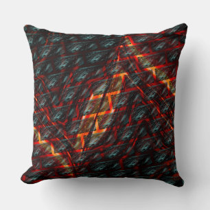 Bluish grey stained, with fire color grid or brick throw pillow