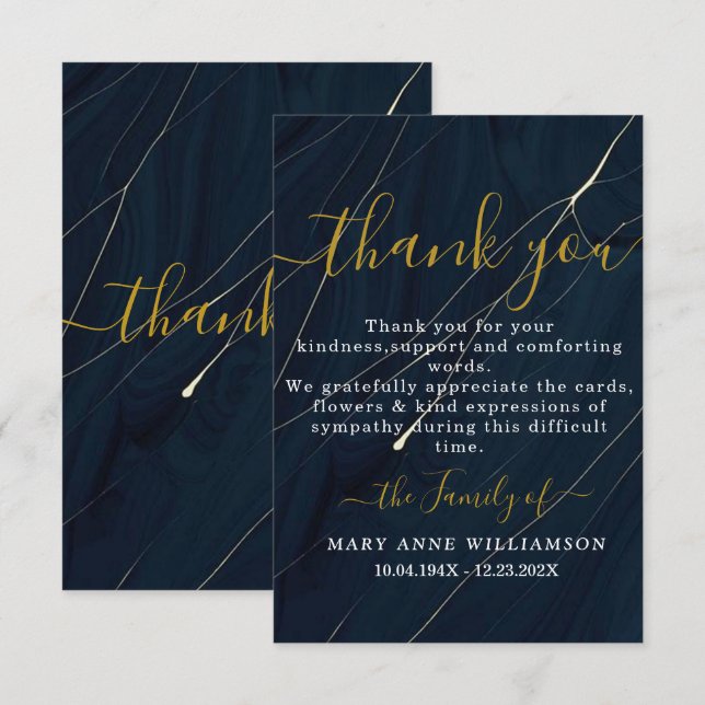 Bluish Script Minimal Funeral Thank You Card (Front/Back)