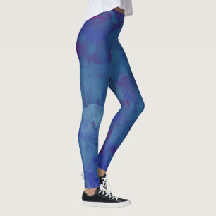 bluish watercolor, stylish abstract blue leggings