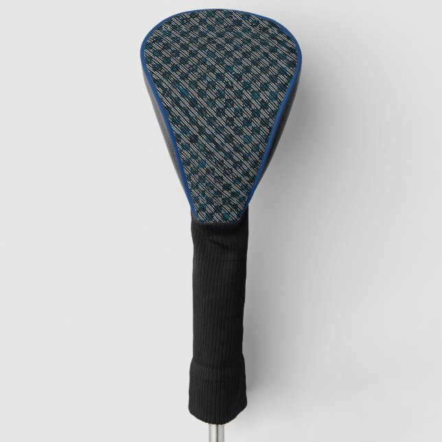 Bluish weird chequered or slanted stripes, dotted golf head cover (Front)