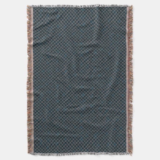 Bluish weird chequered or slanted stripes, dotted throw blanket (Front Vertical)