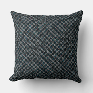 Bluish weird chequered or slanted stripes, dotted throw pillow