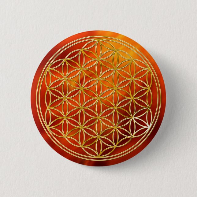 Blume des Lebens | klein waves red flames BG 2 Inch Round Button (Front)