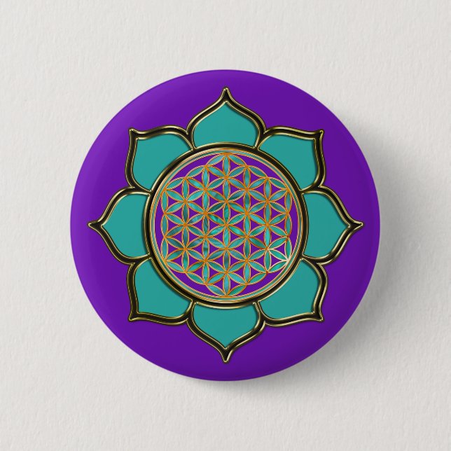 Blume des Lebens Lotus - türkis / purple 2 Inch Round Button (Front)