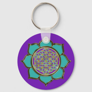 Blume des Lebens Lotus - türkis / purple Keychain