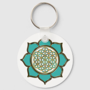 Blume des Lebens Lotus - türkis / transparent Keychain