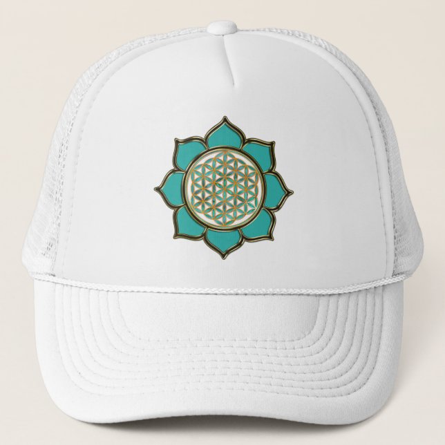 Blume des Lebens Lotus türkis Trucker Hat (Front)