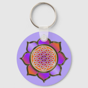 Blume des Lebens Lotus - violet orange / violet Keychain