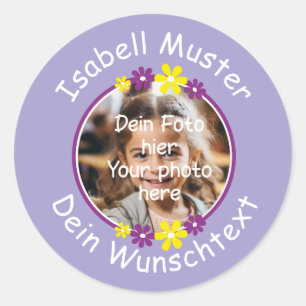 Blumen gelb lila Fotoaufkleber lila Classic Round Sticker