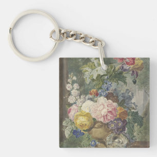 Blumenstrauß in einer Vase mit Vogelnest Keychain