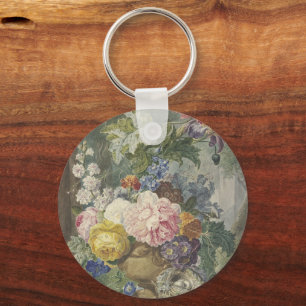 Blumenstrauß in einer Vase mit Vogelnest Keychain