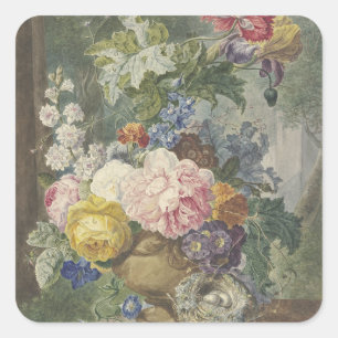 Blumenstrauß in einer Vase mit Vogelnest Square Sticker