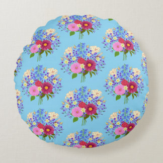 Blumenstrauss Light Blue Round Pillow