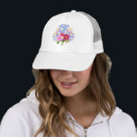 Blumenstrauss White Trucker Hat<br><div class="desc">One of nature's greatest gifts are flowers.  The beautiful bouquet of flowers displayed on this gift item,  include columbines,  bluebells and orchids.  The background,  image and text can be customized.  Original artwork by W.B.</div>