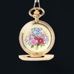 Blumenstrauss Yellow Necklace Watch<br><div class="desc">A pocket watch with an image of a beautiful flower bouquet. The background,  image and text can be modified. Original artwork by W.B.</div>