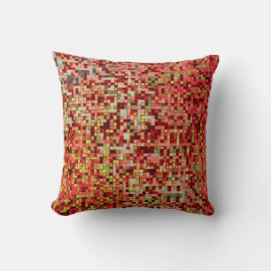 Blur coral and pink in small squares or tiles throw pillow