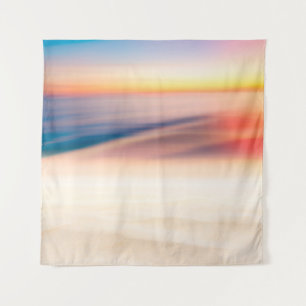 Blur tropical sunset beach with bokeh sun light wa tapestry