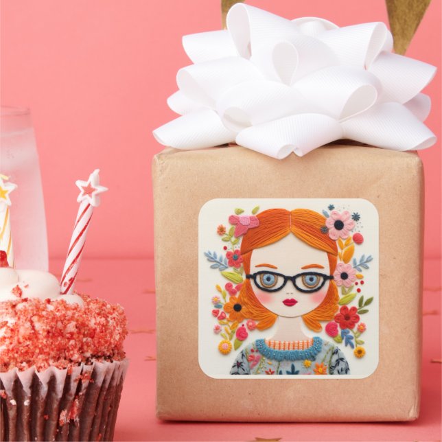 Blurbs. Redhead Girl Nerd Sticker (Party)