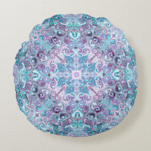 Blurple Swirls Round Pillow