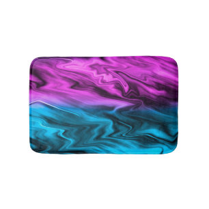 Blurred background fashionable crimson and blue  bath mat