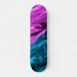 Blurred background fashionable crimson and blue skateboard