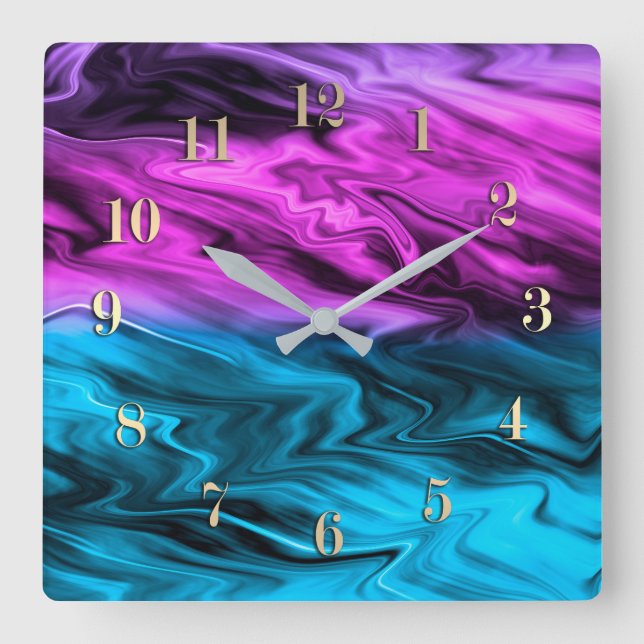 Blurred background fashionable crimson and blue   square wall clock (Front)