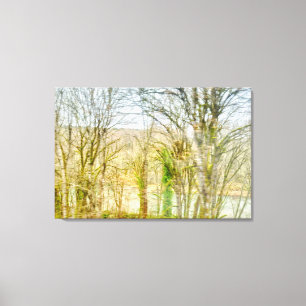 Blurred Forest Landscape with River Canvas Print