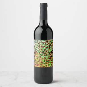 Blurred green and brown small squares or tile wine label