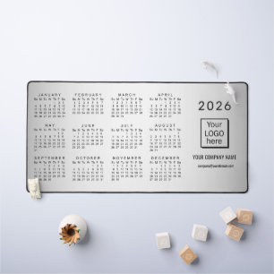 Blurred Grey Background Custom Logo 2026 Calendar Desk Mat